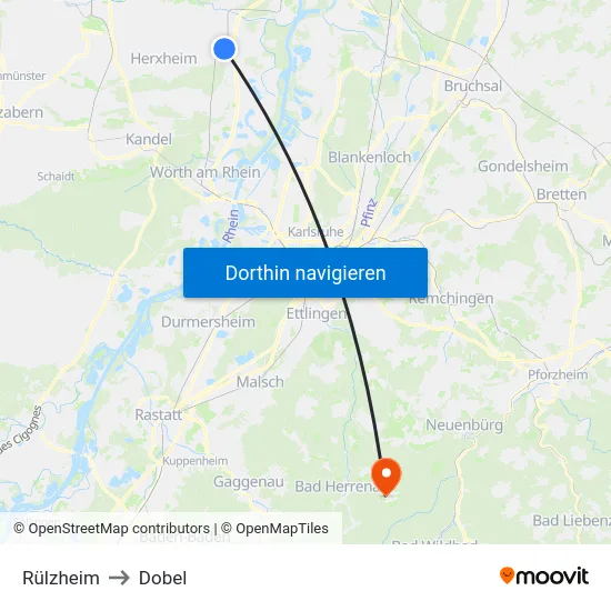 Rülzheim to Dobel map
