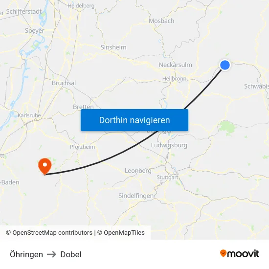 Öhringen to Dobel map
