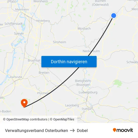 Verwaltungsverband Osterburken to Dobel map