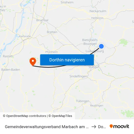 Gemeindeverwaltungsverband Marbach am Neckar to Dobel map