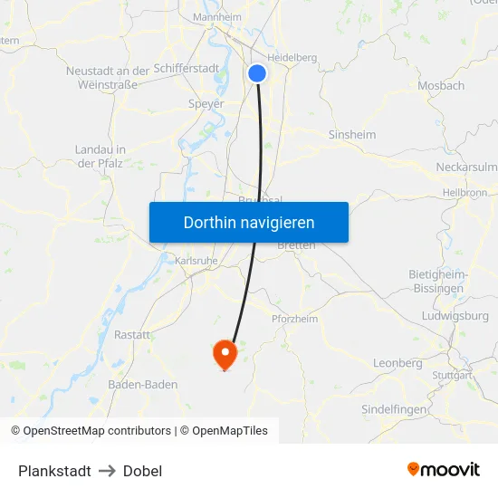 Plankstadt to Dobel map
