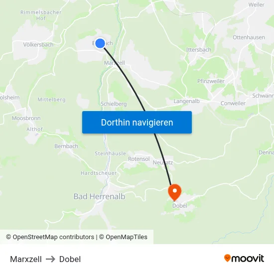 Marxzell to Dobel map
