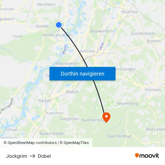 Jockgrim to Dobel map
