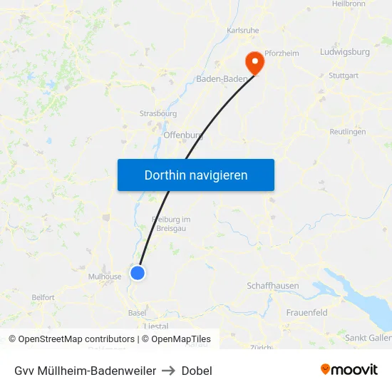 Gvv Müllheim-Badenweiler to Dobel map