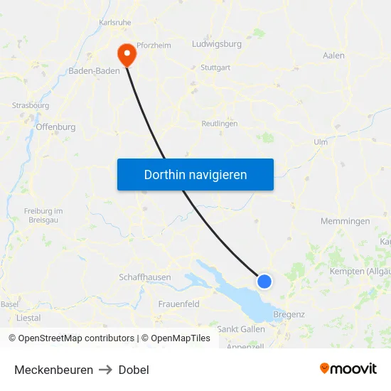 Meckenbeuren to Dobel map