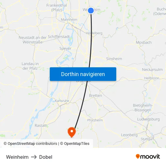Weinheim to Dobel map