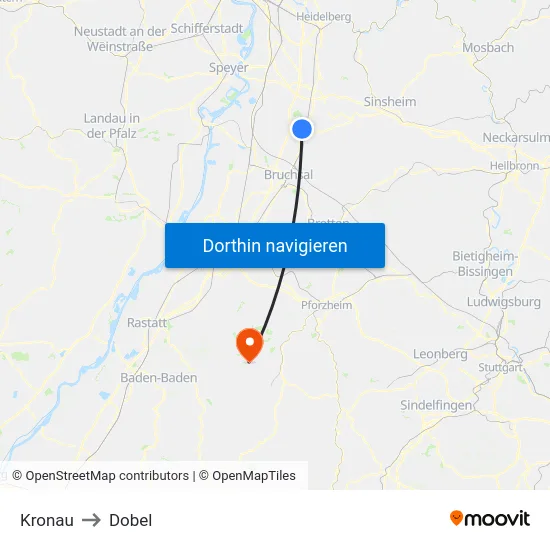 Kronau to Dobel map