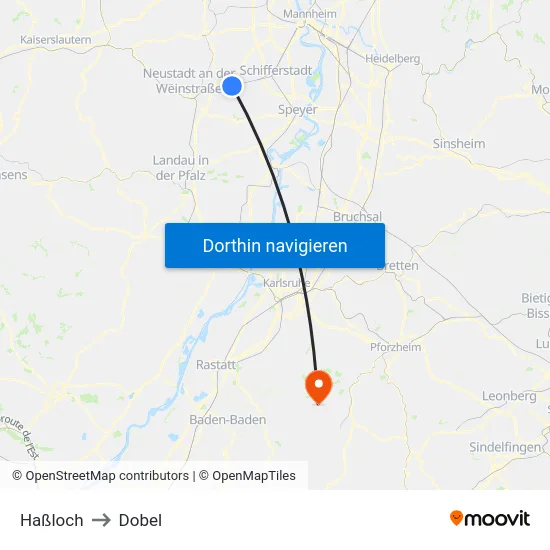 Haßloch to Dobel map