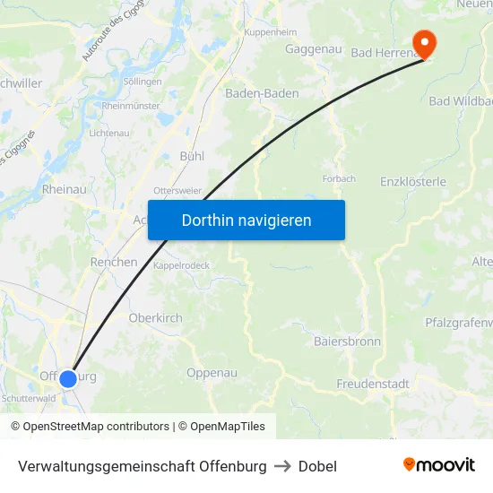 Verwaltungsgemeinschaft Offenburg to Dobel map