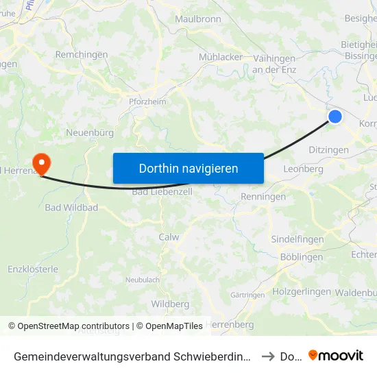 Gemeindeverwaltungsverband Schwieberdingen-Hemmingen to Dobel map