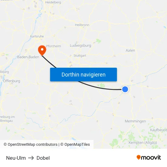 Neu-Ulm to Dobel map