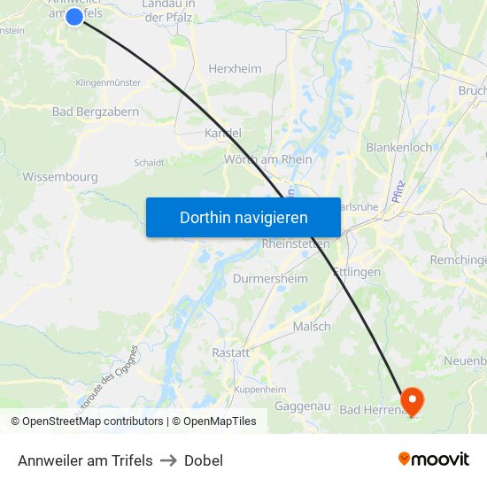 Annweiler am Trifels to Dobel map