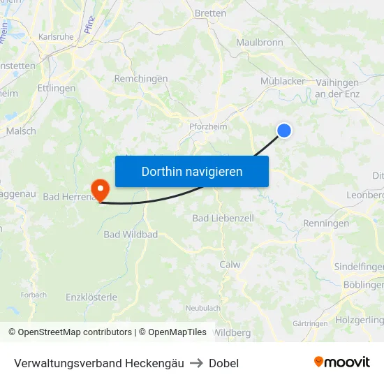 Verwaltungsverband Heckengäu to Dobel map