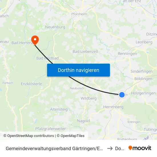 Gemeindeverwaltungsverband Gärtringen/Ehningen to Dobel map