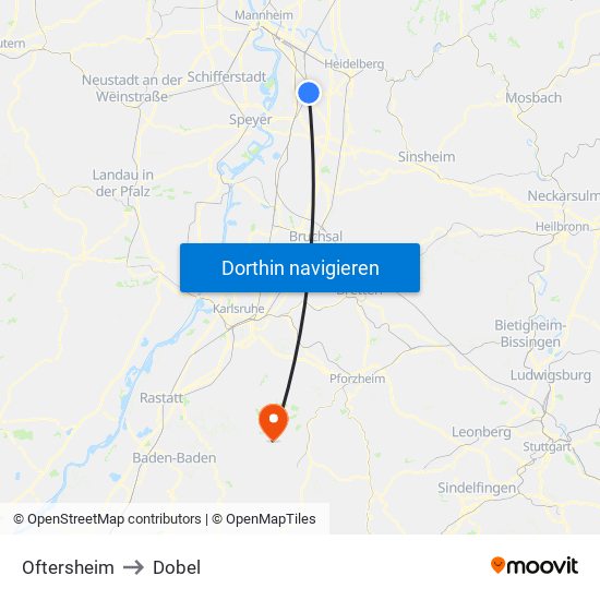 Oftersheim to Dobel map