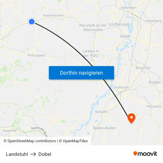 Landstuhl to Dobel map