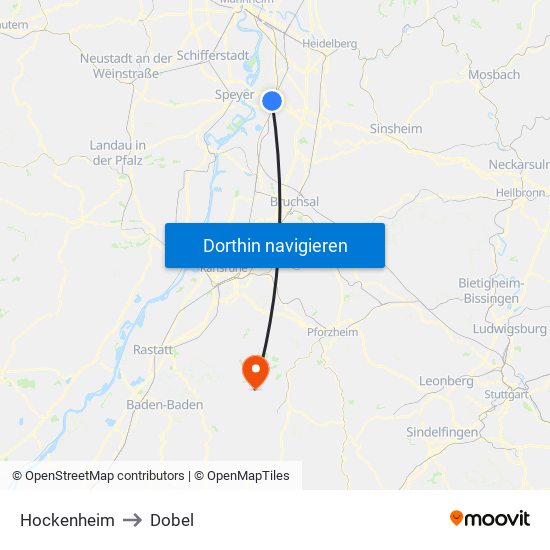 Hockenheim to Dobel map