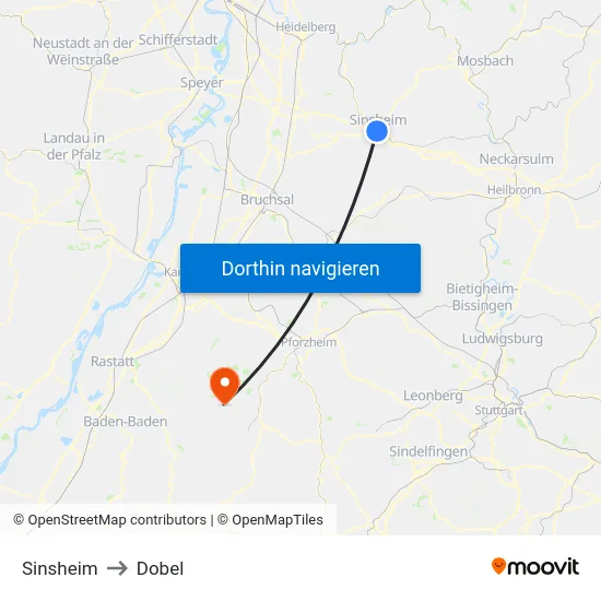 Sinsheim to Dobel map