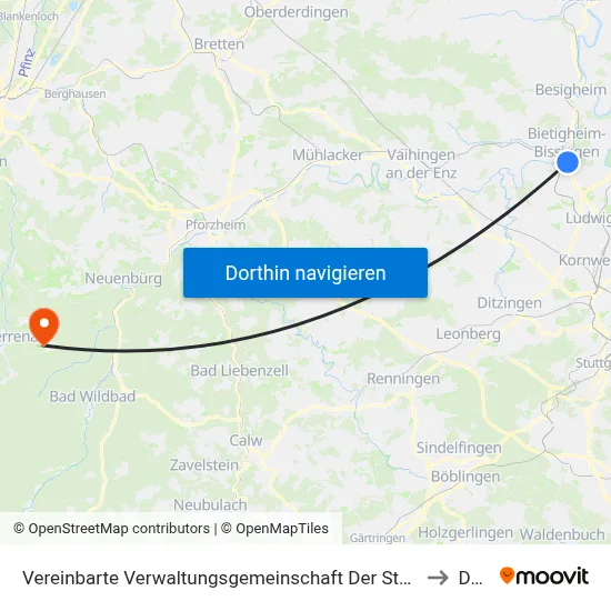 Vereinbarte Verwaltungsgemeinschaft Der Stadt Bietigheim-Bissingen to Dobel map