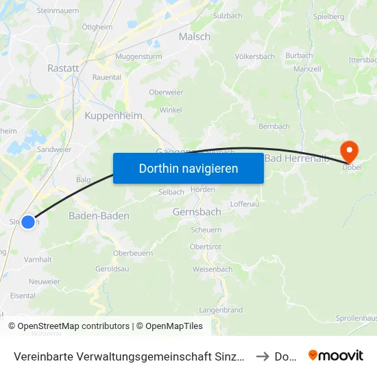 Vereinbarte Verwaltungsgemeinschaft Sinzheim to Dobel map