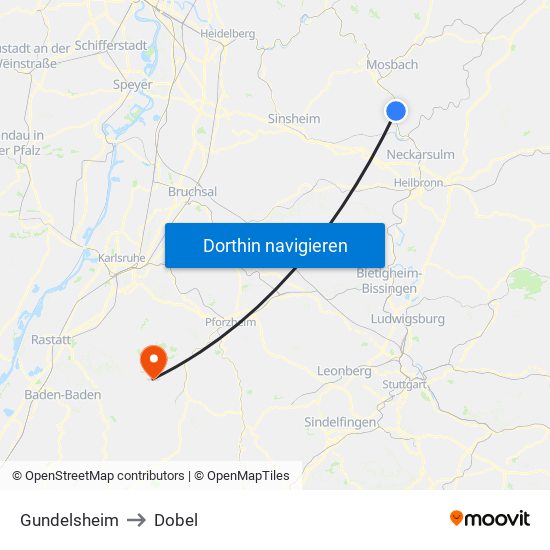 Gundelsheim to Dobel map