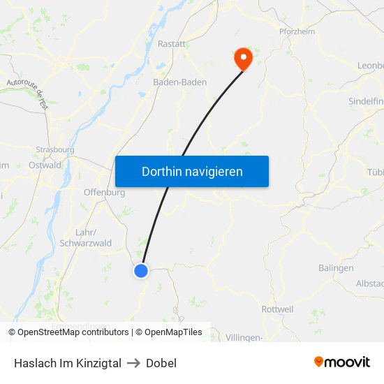 Haslach Im Kinzigtal to Dobel map