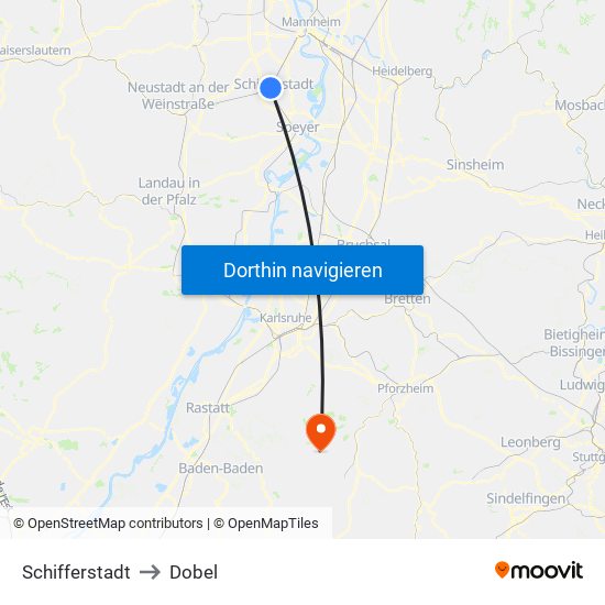 Schifferstadt to Dobel map