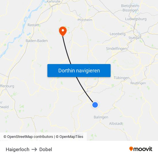 Haigerloch to Dobel map