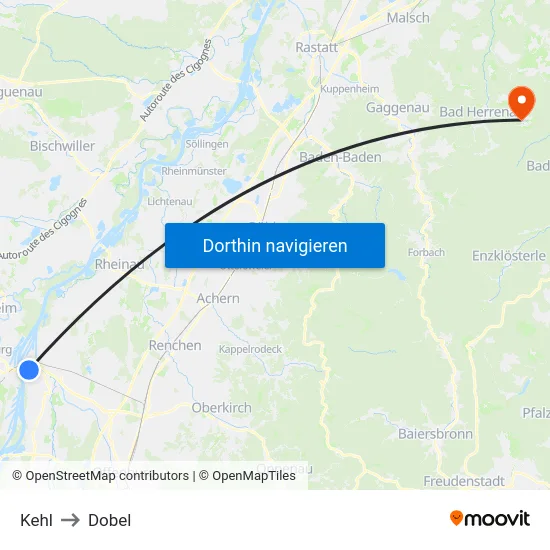 Kehl to Dobel map