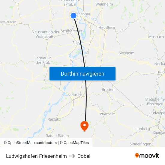 Ludwigshafen-Friesenheim to Dobel map