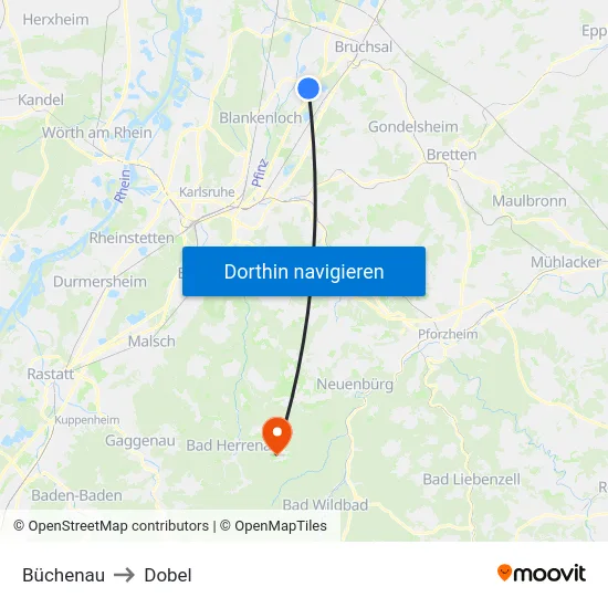 Büchenau to Dobel map