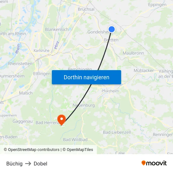 Büchig to Dobel map
