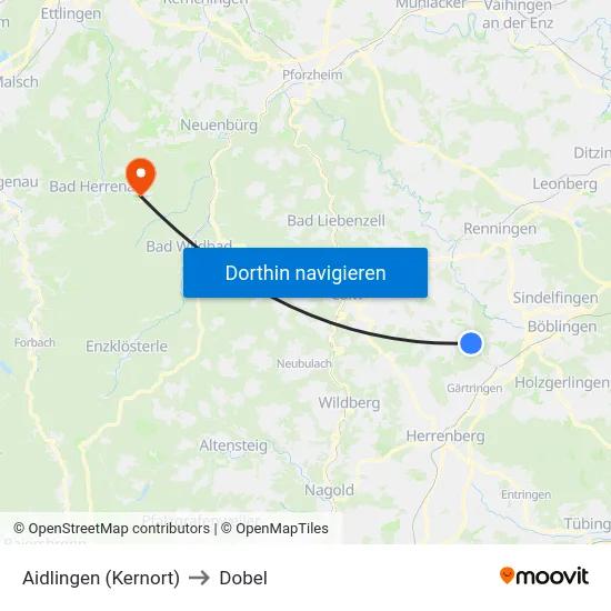 Aidlingen (Kernort) to Dobel map