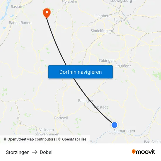 Storzingen to Dobel map