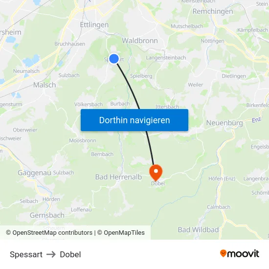 Spessart to Dobel map