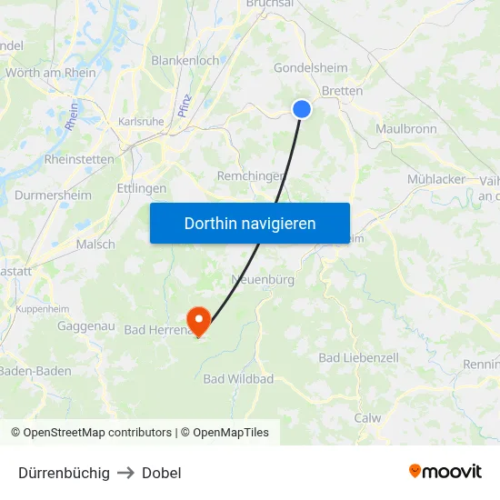 Dürrenbüchig to Dobel map