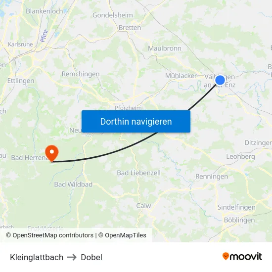 Kleinglattbach to Dobel map