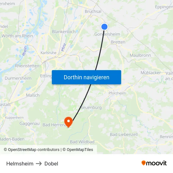 Helmsheim to Dobel map