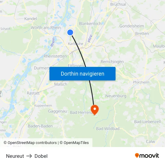 Neureut to Dobel map