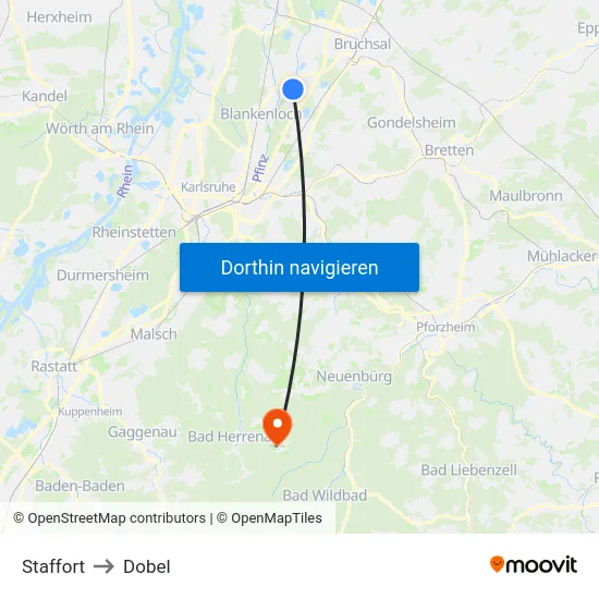 Staffort to Dobel map