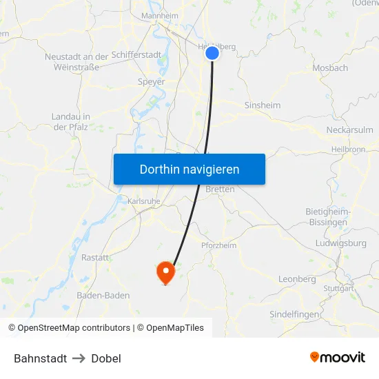 Bahnstadt to Dobel map