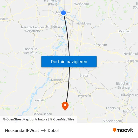 Neckarstadt-West to Dobel map