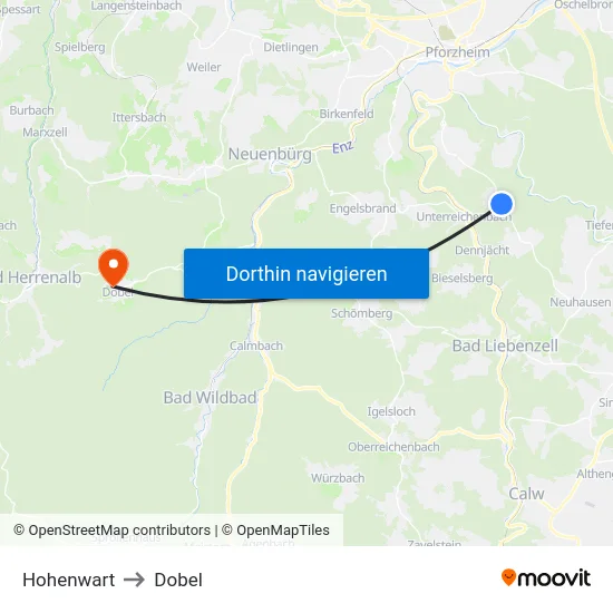 Hohenwart to Dobel map
