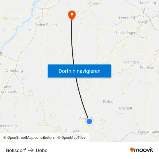 Göllsdorf to Dobel map