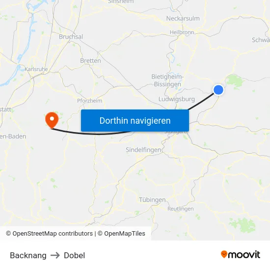 Backnang to Dobel map