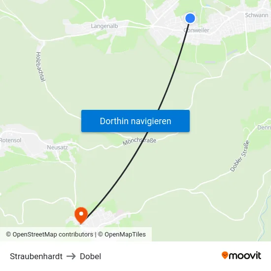 Straubenhardt to Dobel map