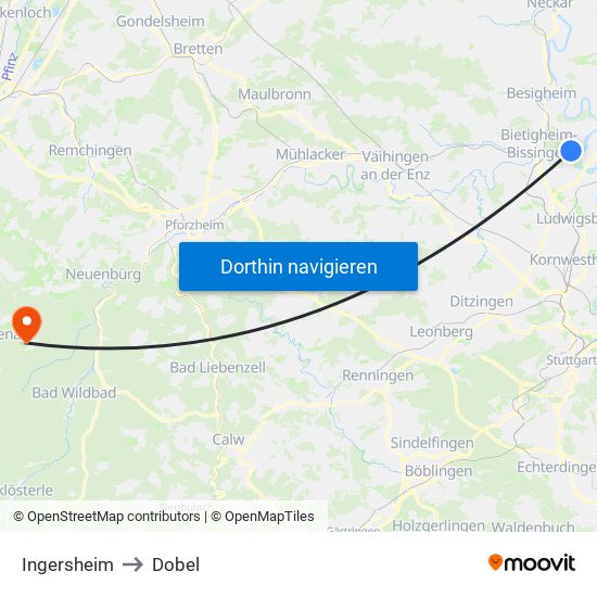 Ingersheim to Dobel map