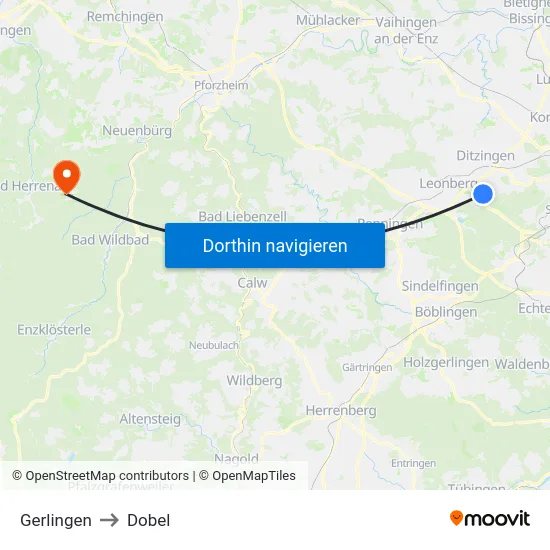 Gerlingen to Dobel map