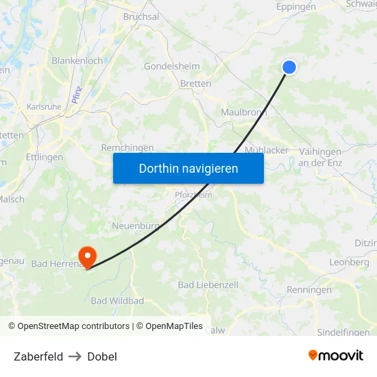 Zaberfeld to Dobel map
