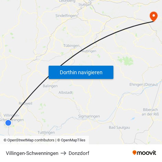 Villingen-Schwenningen to Donzdorf map